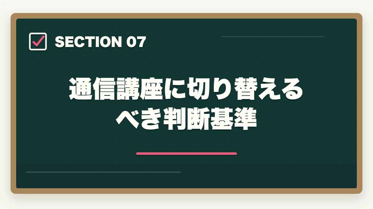 通信講座に切り替えるべき判断基準｜中小企業診断士に独学で合格できる？必要時間1000時間・教材・スケジュールを完全解説【2026年版】の図解