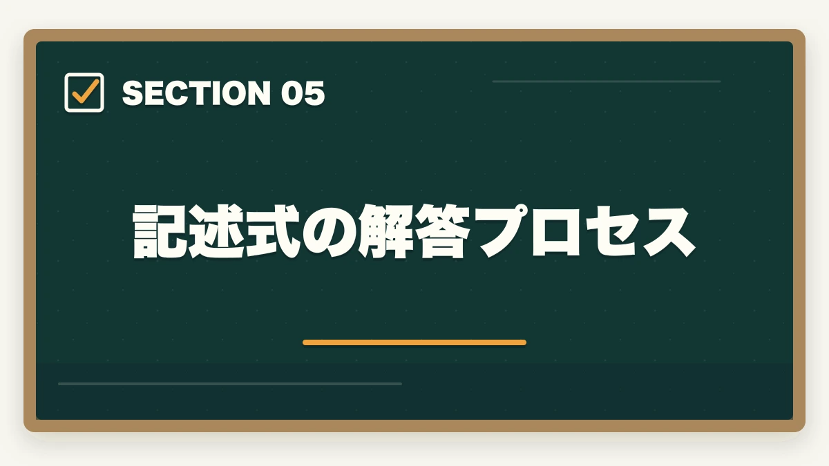 記述式の解答プロセス｜司法書士試験本番の完全攻略｜申込み・持ち物・時間配分・直前期対策【2026年版】の図解