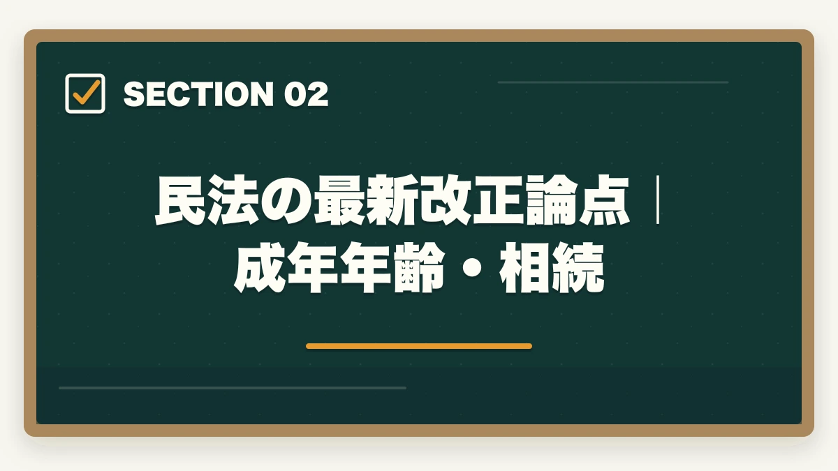 民法の最新改正論点｜成年年齢・相続｜司法書士試験の法改正対応ガイド｜民法・不登法・商登法の改正論点を完全解説【2026年版】の図解