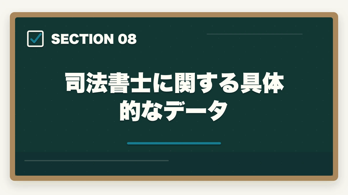 司法書士に関する具体的なデータ|司法書士合格までの55項目チェックリスト|申込みから本試験まで完全ナビゲーション【2026年版】の図解