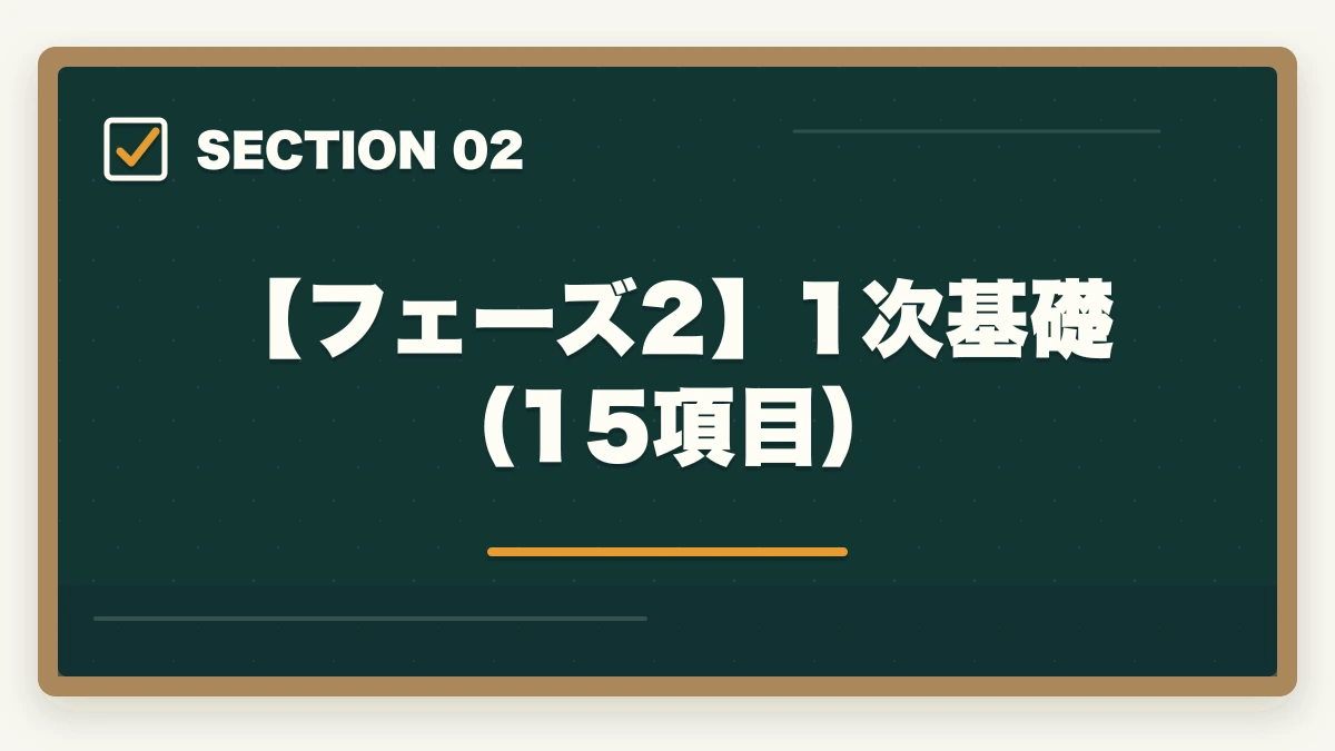 【フェーズ2】1次基礎(15項目)|中小企業診断士合格までの55項目チェックリスト|申込みから2次試験まで完全ナビ【2026年版】の図解