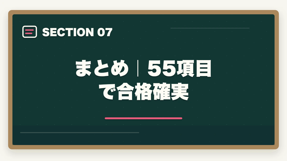まとめ|55項目で合格確実|中小企業診断士合格までの55項目チェックリスト|申込みから2次試験まで完全ナビ【2026年版】の図解
