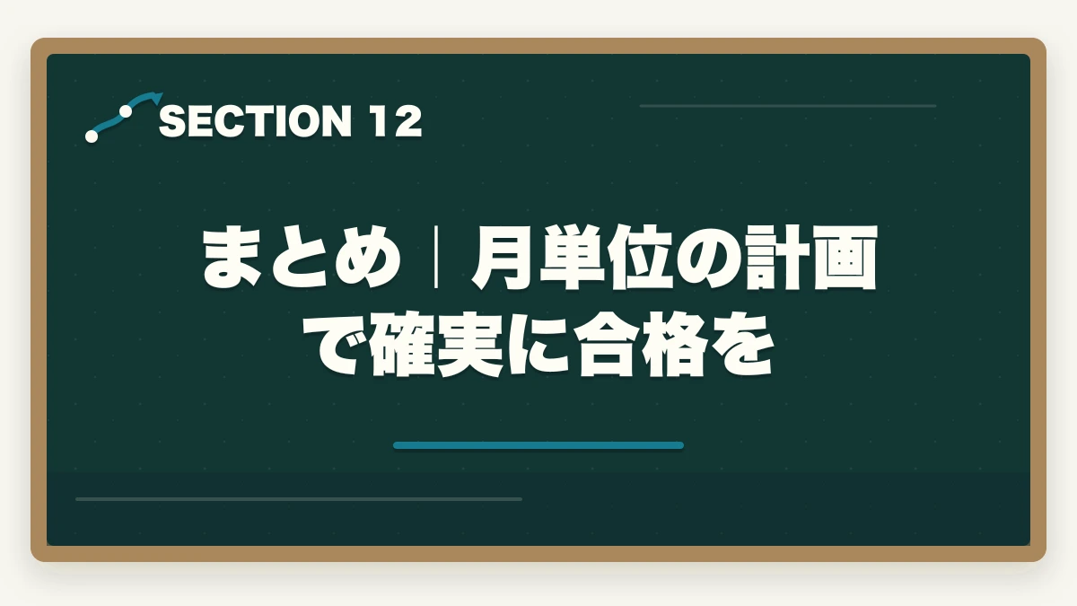 まとめ｜月単位の計画で確実に合格を｜司法書士2026年合格スケジュール｜月別やることリスト・年間計画完全ガイドの図解