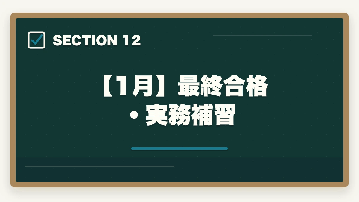 【1月】最終合格・実務補習|中小企業診断士2026年合格スケジュール|1次8月・2次10月までの月別やることリストの図解
