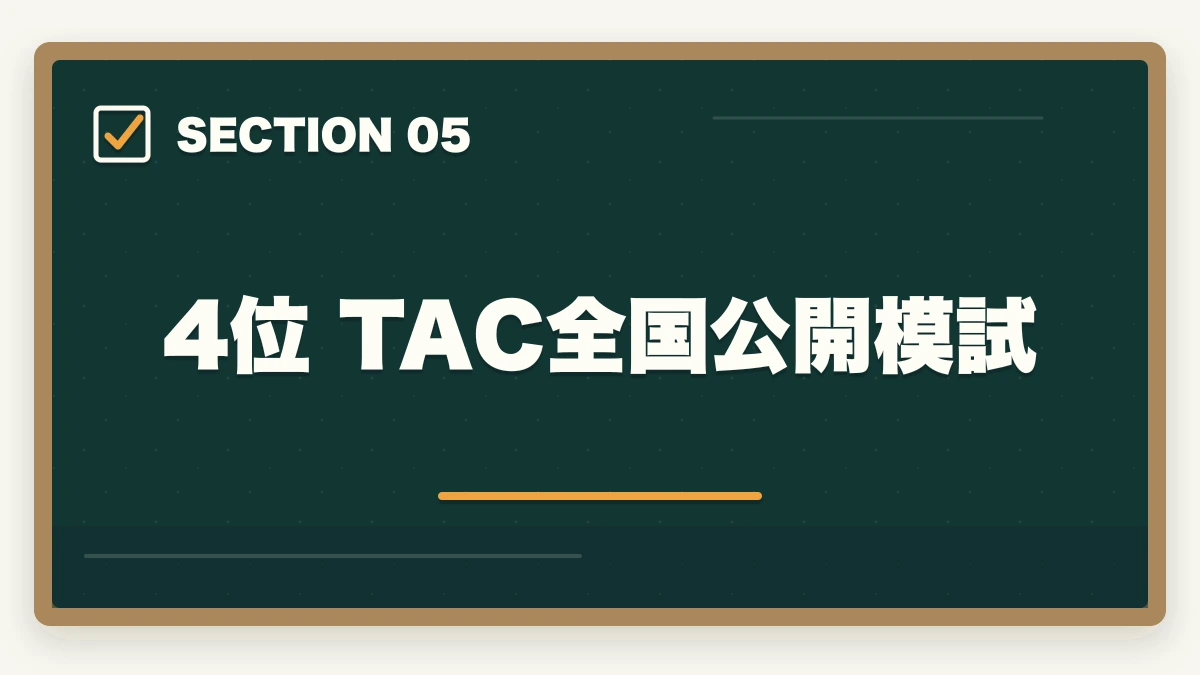 4位 TAC全国公開模試｜司法書士の模試おすすめランキング5選｜受けるべき時期と活用法を完全解説【2026年版】の図解