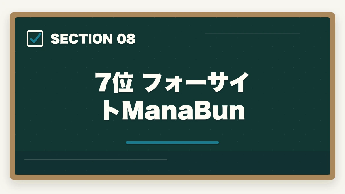 7位 フォーサイト ManaBun|司法書士の過去問アプリおすすめ7選|無料・有料の隙間時間学習ツール完全比較【2026年版】の図解