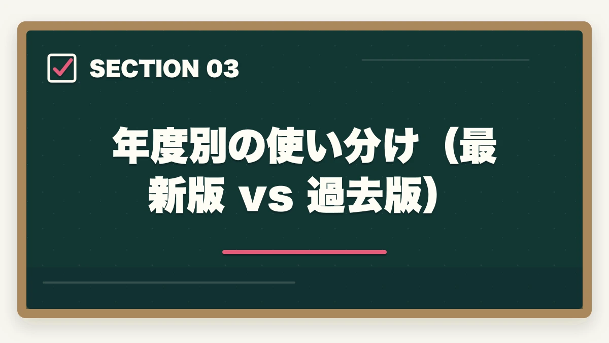 年度別の使い分け(最新版 vs 過去版)|中小企業診断士2次試験「ふぞろい」の使い方完全ガイド|合格者が実践する独学攻略法【2026年版】の図解
