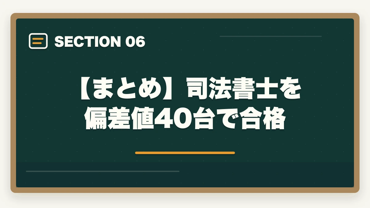 【まとめ】司法書士を偏差値40台で合格｜司法書士を偏差値40台で合格するための効果的な勉強法と戦略の図解