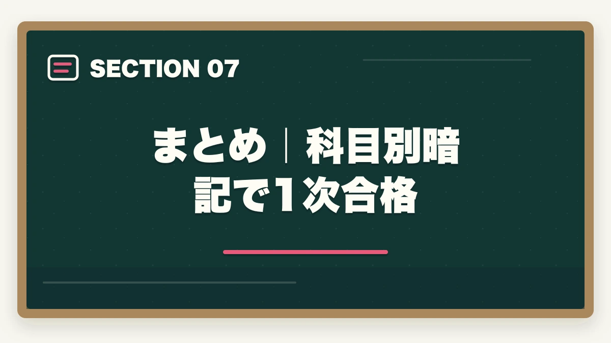まとめ｜科目別暗記で1次合格｜中小企業診断士1次試験の科目別暗記法｜7科目を効率的に攻略する完全マニュアル【2026年版】の図解