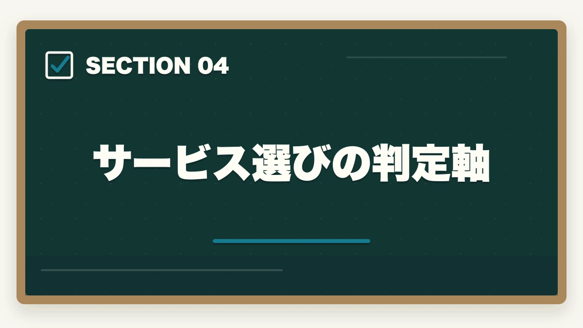 サービス選びの判定軸｜中小企業診断士2次試験の答練・添削サービスおすすめ5選｜独学では限界を超える戦略【2026年版】の図解