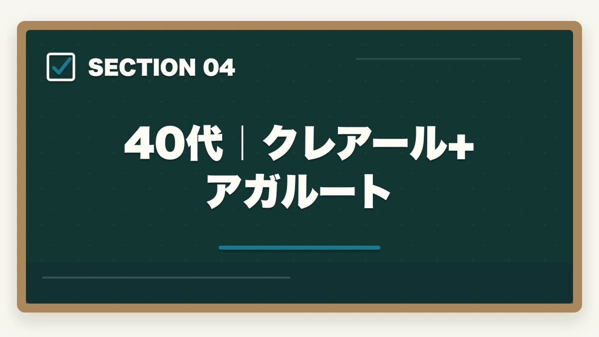 40代｜クレアール+アガルート｜中小企業診断士の通信講座 年代別おすすめ比較【20代・30代・40代・50代】2026年版の図解
