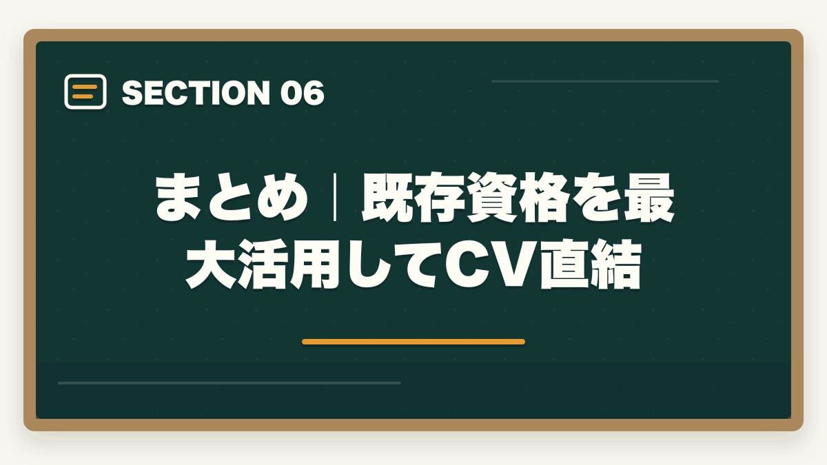 まとめ｜既存資格を最大活用してCV直結｜中小企業診断士1次試験の科目免除制度完全ガイド｜既存資格を活用する戦略【2026年版】の図解