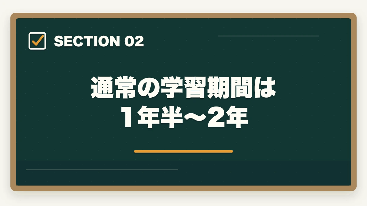 通常の学習期間は1年半～2年｜司法書士に独学で1年で合格できる？効率的な学習戦略と注意点を解説の図解