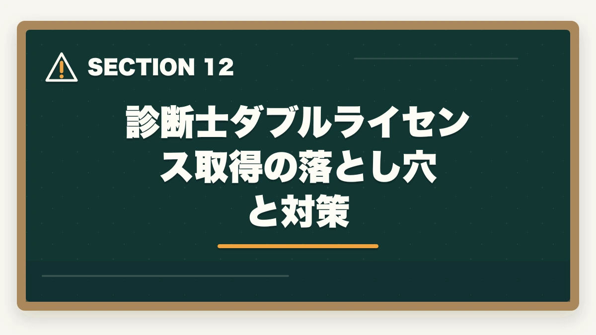診断士ダブルライセンス取得の落とし穴と対策｜中小企業診断士のダブルライセンス完全ガイド｜社労士・税理士・MBAとの相乗効果【2026年版】の図解