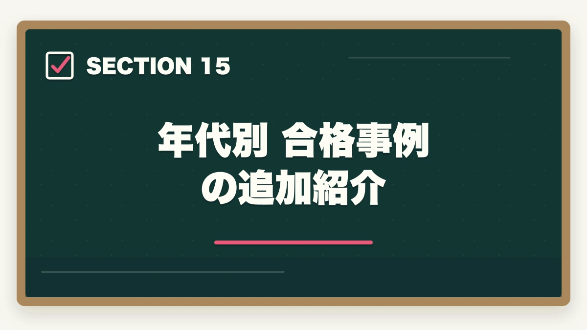 年代別 合格事例の追加紹介｜司法書士の年代別合格戦略｜30代・40代・50代別ロードマップ【2026年版】の図解