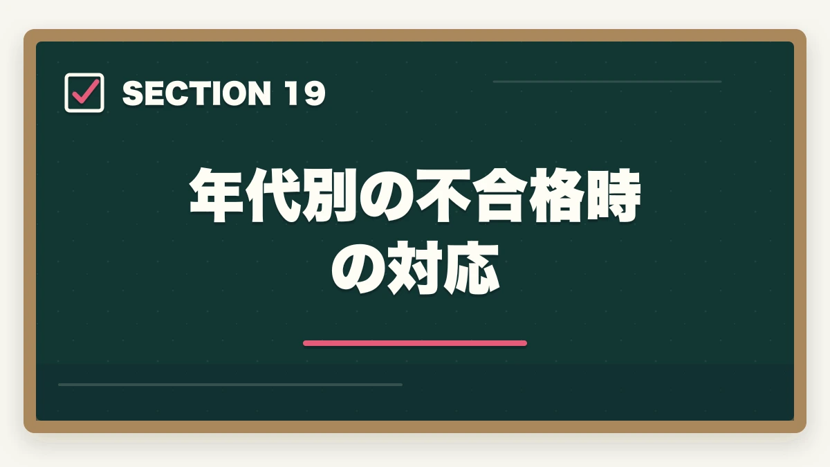 年代別の不合格時の対応｜司法書士の年代別合格戦略｜30代・40代・50代別ロードマップ【2026年版】の図解
