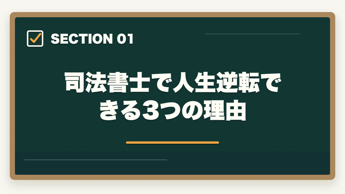 司法書士で人生逆転できる3つの理由|司法書士で人生逆転!人生を好転させる理由と合格するための勉強法の図解