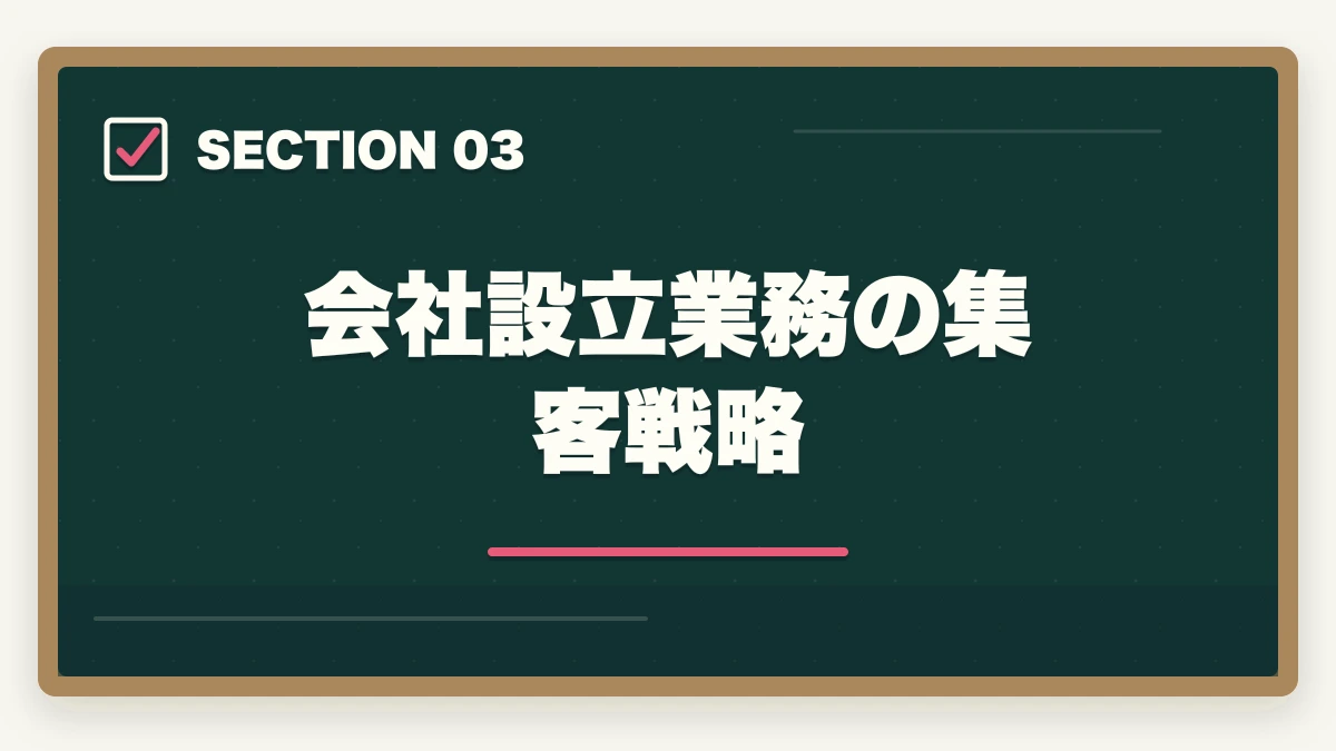 会社設立業務の集客戦略|司法書士の商業登記業務完全ガイド|会社設立・役員変更で年収500万円【2026年版】の図解