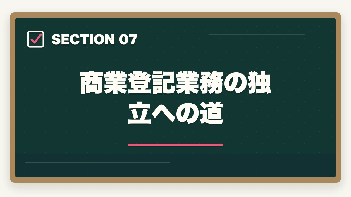 商業登記業務の独立への道|司法書士の商業登記業務完全ガイド|会社設立・役員変更で年収500万円【2026年版】の図解