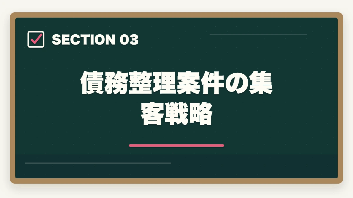 債務整理案件の集客戦略｜司法書士の債務整理業務完全ガイド｜任意整理・自己破産で年収700万円【2026年版】の図解