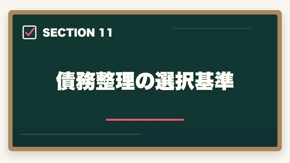 債務整理の選択基準｜司法書士の債務整理業務完全ガイド｜任意整理・自己破産で年収700万円【2026年版】の図解