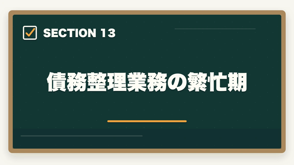 債務整理業務の繁忙期｜司法書士の債務整理業務完全ガイド｜任意整理・自己破産で年収700万円【2026年版】の図解