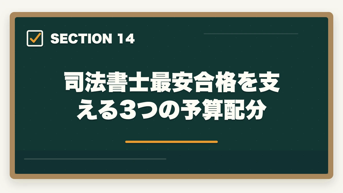 司法書士最安合格を支える3つの予算配分|司法書士の最安合格戦略|10万円以下で合格する完全ロードマップ【2026年版】の図解