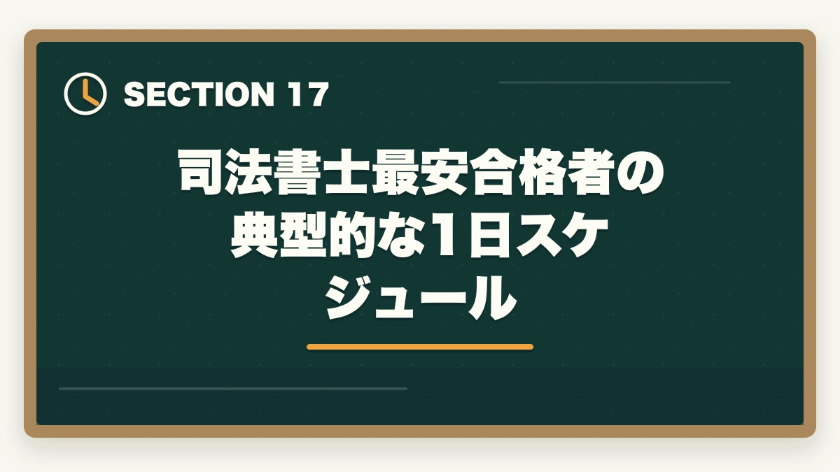 司法書士最安合格者の典型的な1日スケジュール|司法書士の最安合格戦略|10万円以下で合格する完全ロードマップ【2026年版】の図解