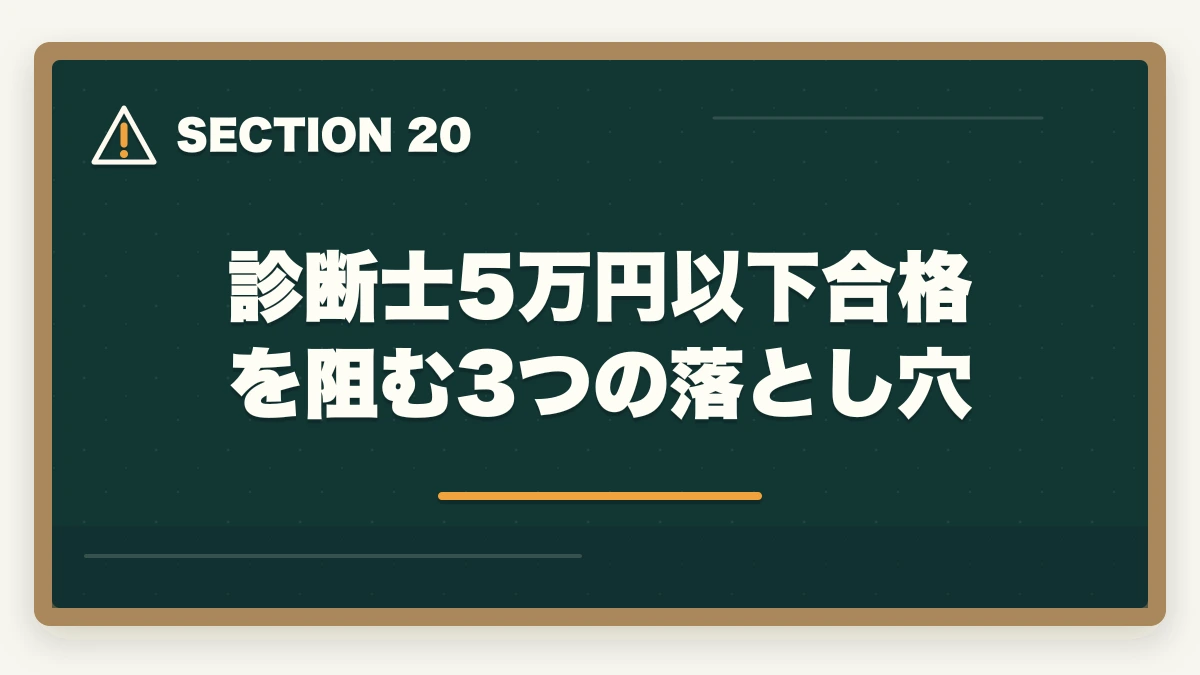 診断士5万円以下合格を阻む3つの落とし穴|中小企業診断士の最安合格戦略|5万円以下で合格する完全ロードマップ【2026年版】の図解