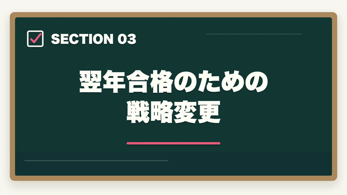 翌年合格のための戦略変更｜司法書士の不合格→翌年合格の逆転戦略｜失敗した受験生の再起完全ガイド【2026年版】の図解