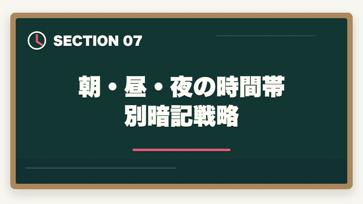 朝・昼・夜の時間帯別暗記戦略|司法書士の暗記法完全マニュアル|短期記憶を長期記憶に変える科学的メソッド【2026年版】の図解