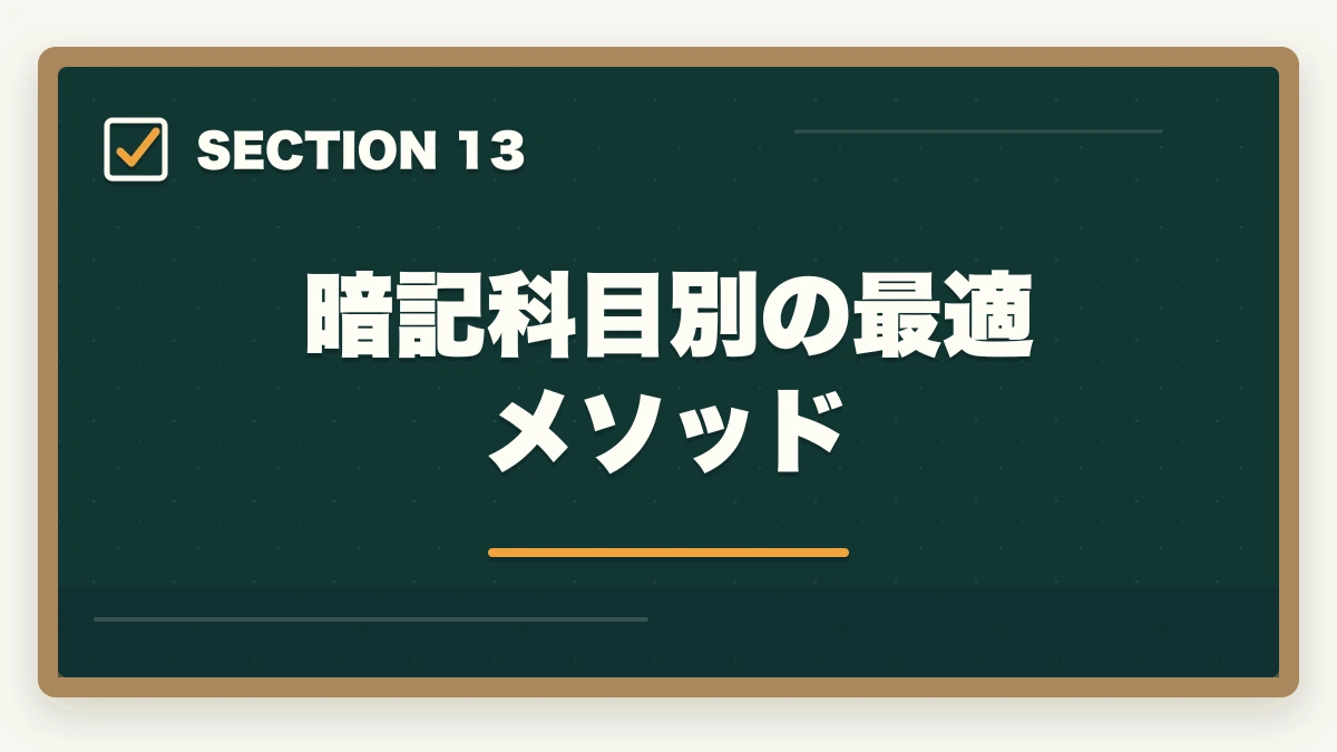 暗記科目別の最適メソッド|司法書士の暗記法完全マニュアル|短期記憶を長期記憶に変える科学的メソッド【2026年版】の図解