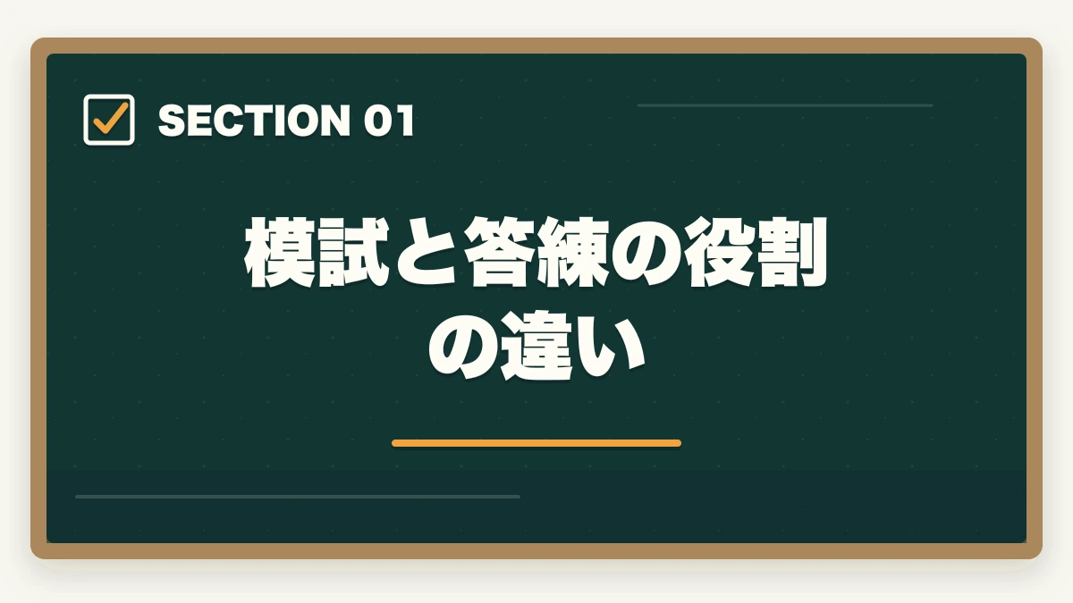 模試と答練の役割の違い｜司法書士の模試・答練選び方完全ガイド｜TAC・LEC・伊藤塾の徹底比較【2026年版】の図解