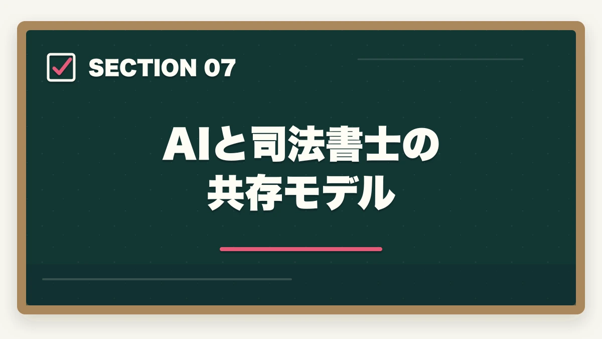 AIと司法書士の共存モデル|司法書士の将来性は本当にあるか?AI時代の士業の生き残り戦略【2026年最新】の図解