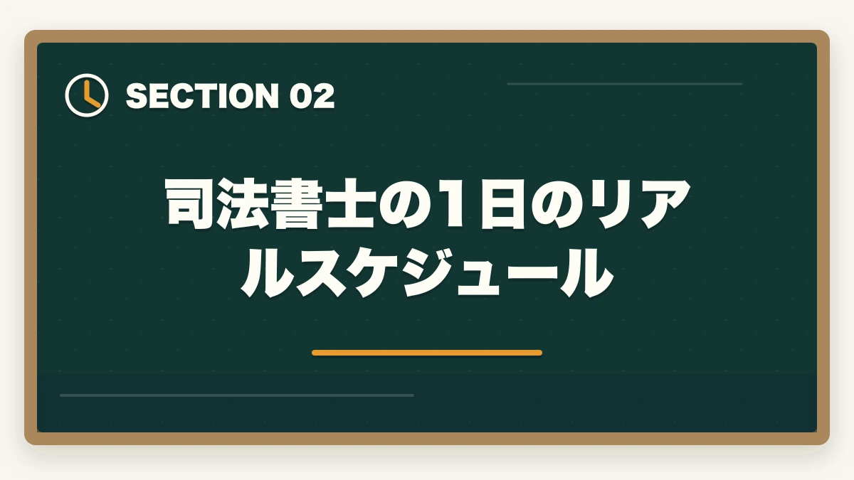 司法書士の1日のリアルスケジュール|司法書士の仕事内容完全ガイド|1日のスケジュール・案件別の流れ【2026年版】の図解