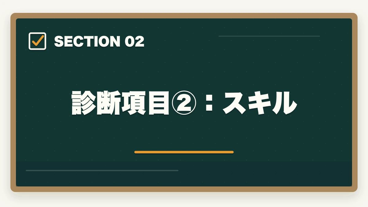 診断項目②：スキル｜司法書士になるべきか？向き不向き5項目診断【後悔しない選択 2026年版】の図解