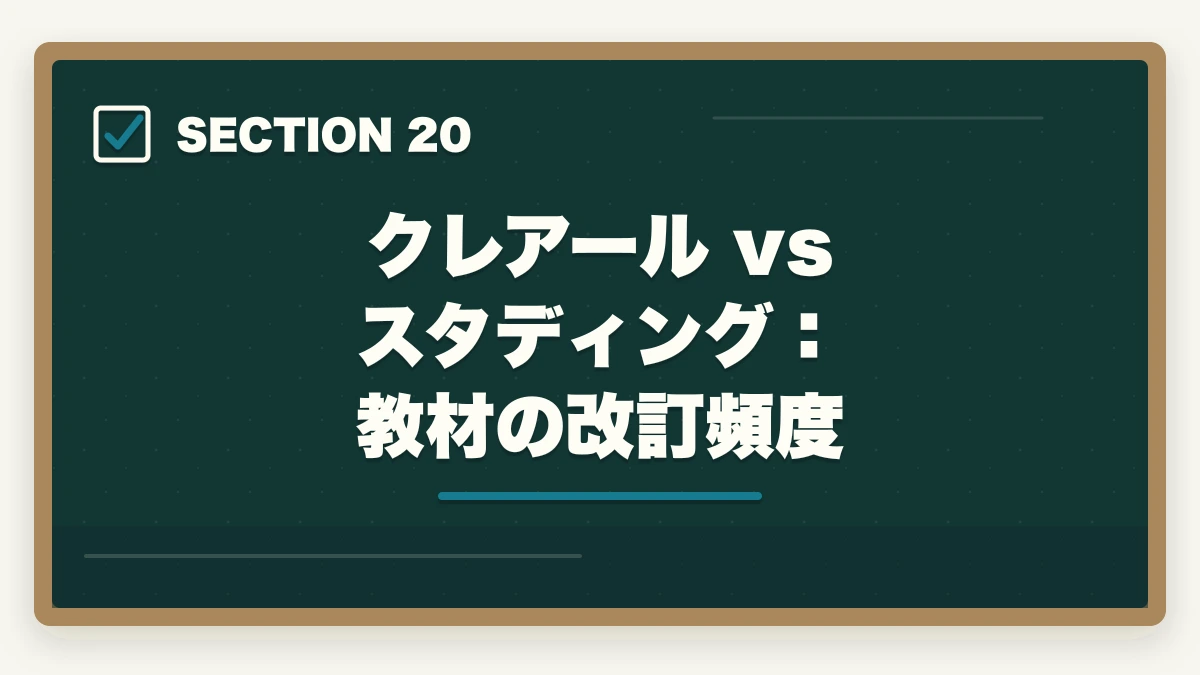 クレアール vs スタディング：教材の改訂頻度｜クレアール vs スタディング 司法書士｜2026年最新の徹底比較で最適解を提示の図解