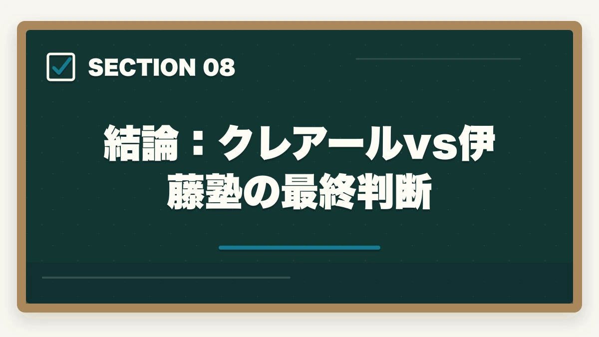 結論:クレアールvs伊藤塾の最終判断|クレアール vs 伊藤塾 司法書士|2026年最新の徹底比較で最適解を提示の図解