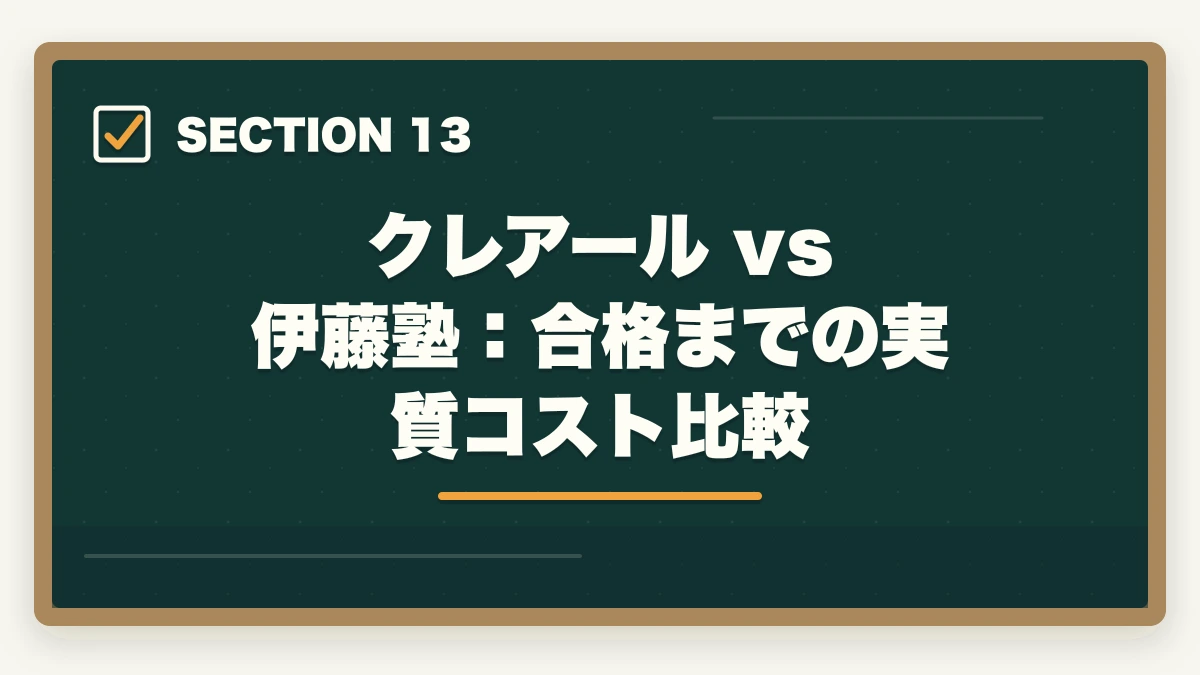 クレアール vs 伊藤塾:合格までの実質コスト比較|クレアール vs 伊藤塾 司法書士|2026年最新の徹底比較で最適解を提示の図解