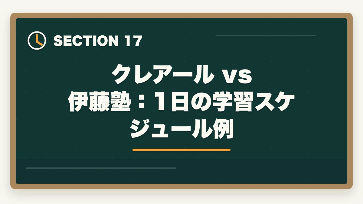 クレアール vs 伊藤塾:1日の学習スケジュール例|クレアール vs 伊藤塾 司法書士|2026年最新の徹底比較で最適解を提示の図解