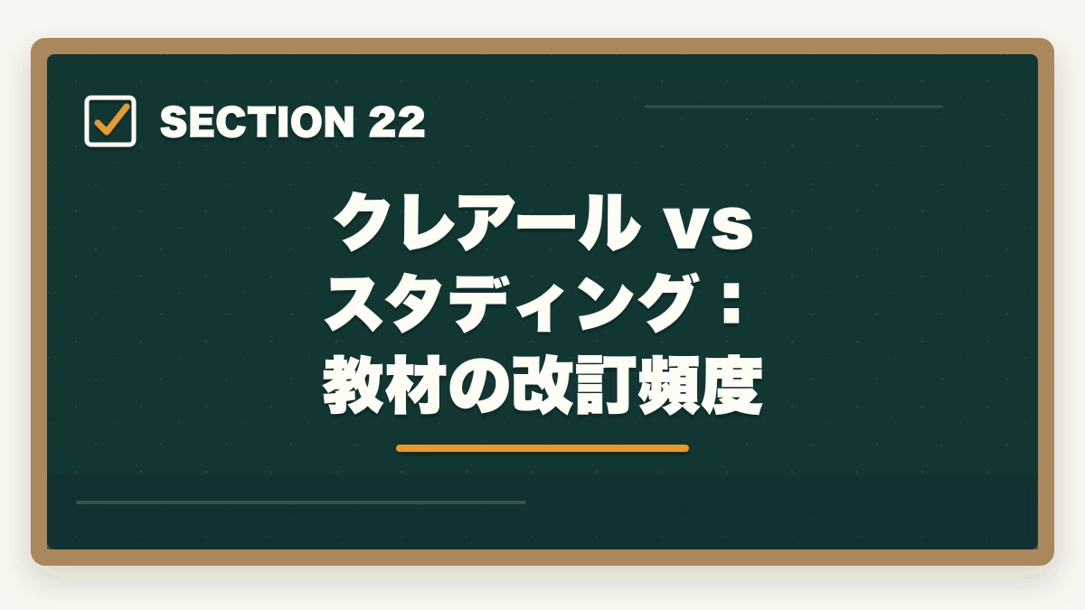 クレアール vs スタディング：教材の改訂頻度｜クレアール vs スタディング 中小企業診断士｜2026年最新の徹底比較で最適解を提示の図解