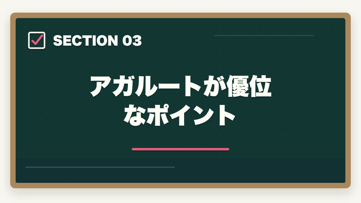 アガルートが優位なポイント|クレアール vs アガルート 中小企業診断士|2026年最新の徹底比較で最適解を提示の図解