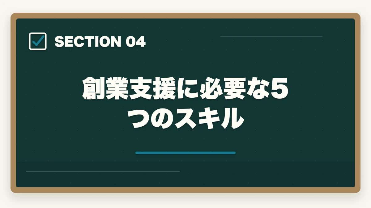 創業支援に必要な5つのスキル｜中小企業診断士の創業支援業務完全ガイド｜起業家伴走で年収600万円【2026年版】の図解