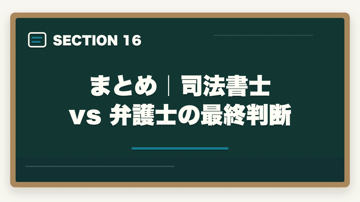 まとめ｜司法書士 vs 弁護士の最終判断｜司法書士 vs 弁護士 完全比較深掘り｜難易度・年収・業務範囲を徹底検証【2026年最新】の図解