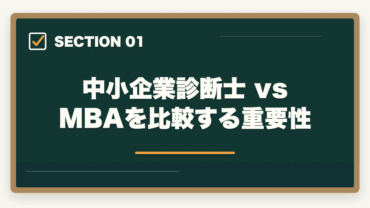 中小企業診断士 vs MBAを比較する重要性|中小企業診断士 vs MBA 完全比較深掘り|コスト・キャリアアップ効果を徹底検証【2026年最新】の図解