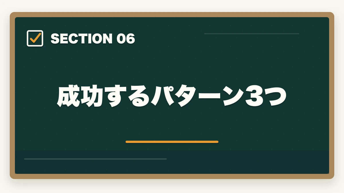 成功するパターン3つ｜司法書士の年収完全マニュアル｜開業初年度〜10年目までの実態【2026年最新】の図解