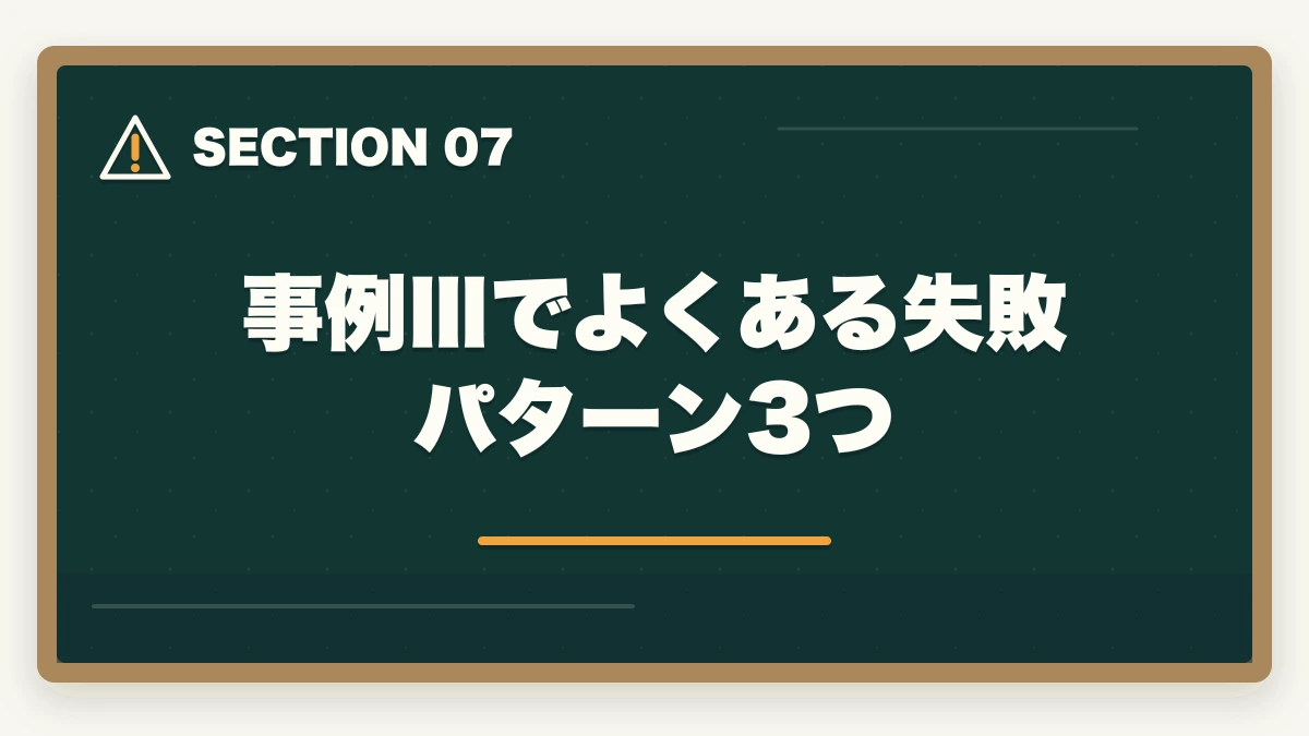事例Ⅲでよくある失敗パターン3つ｜中小企業診断士の事例Ⅲ完全攻略｜生産運営の解答パターンと合格答案テクニック【2026年版】の図解