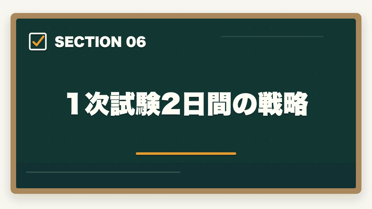 1次試験2日間の戦略｜中小企業診断士本試験前日・当日完全マニュアル｜8月の戦い方とメンタル戦略【2026年版】の図解