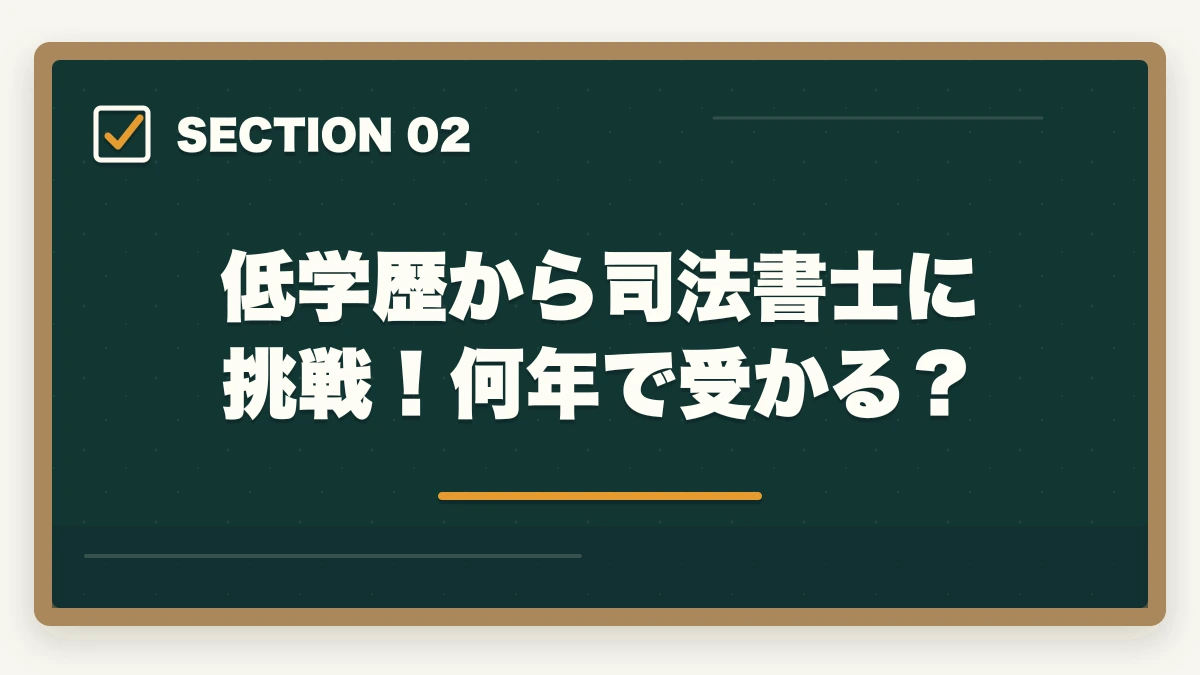 低学歴から司法書士に挑戦！何年で受かる？｜司法書士試験は低学歴でも合格できるの？受かるための勉強法を解説の図解