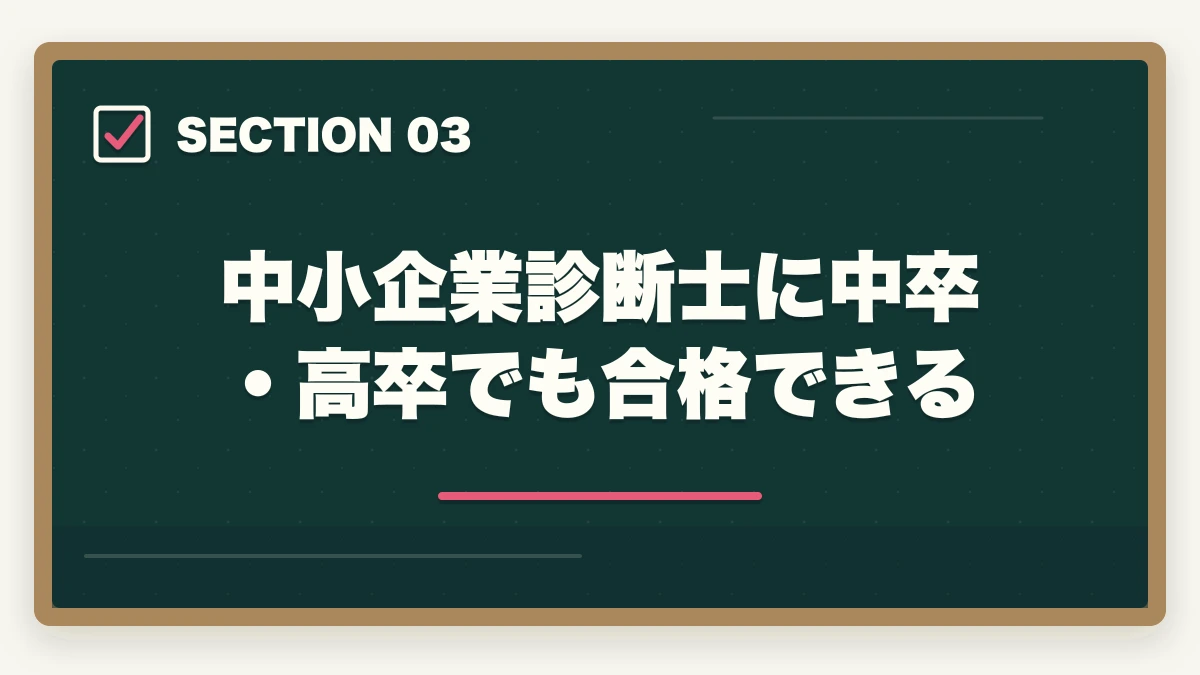 中小企業診断士に中卒・高卒でも合格できる｜中小企業診断士に中卒・高卒でも受かる？合格できる勉強法を解説の図解